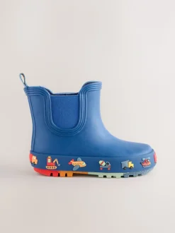 Marineblauw met voertuigprint - Enkelhoge regenlaarzen