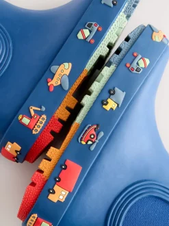 Marineblauw met voertuigprint - Enkelhoge regenlaarzen