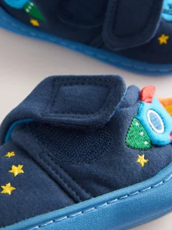 Marineblauw raket - Warm gevoerde pantoffels met kuipzool