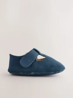 Marineblauw suède - Leren babyschoen met T-bandje (0 - 24 mnd)