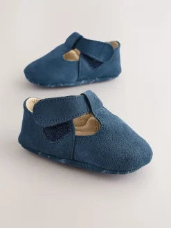 Marineblauw suède - Leren babyschoen met T-bandje (0 - 24 mnd)