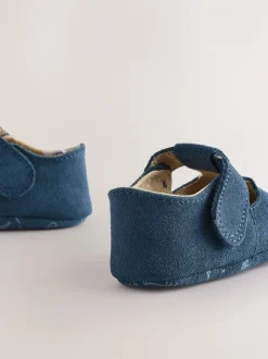 Marineblauw suède - Leren babyschoen met T-bandje (0 - 24 mnd)