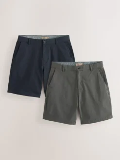Marineblauw/antraciet - Ruimvallende pasvorm. - Set van 2 chinoshorts met stretch