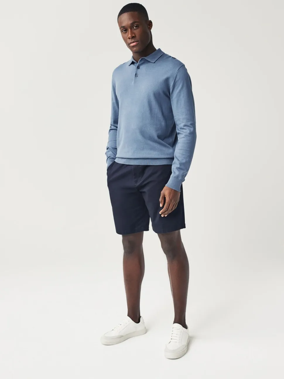 Marineblauw/antraciet - Straight fit - Set van 2 chinoshorts met stretch