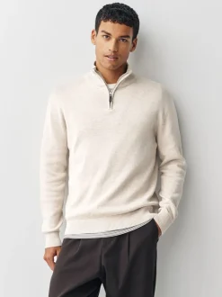 Marineblauw/beigebruin - 100% Cotton Regular Fit Premium Quarter Zip Jumpers 2 Pack