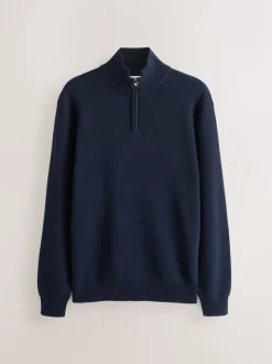 Marineblauw/beigebruin - 100% Cotton Regular Fit Premium Quarter Zip Jumpers 2 Pack