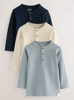 Marineblauw/blauw/kiezelkleur - Set van 3 Henley T-shirts met lange mouwen (3mnd-7jr)