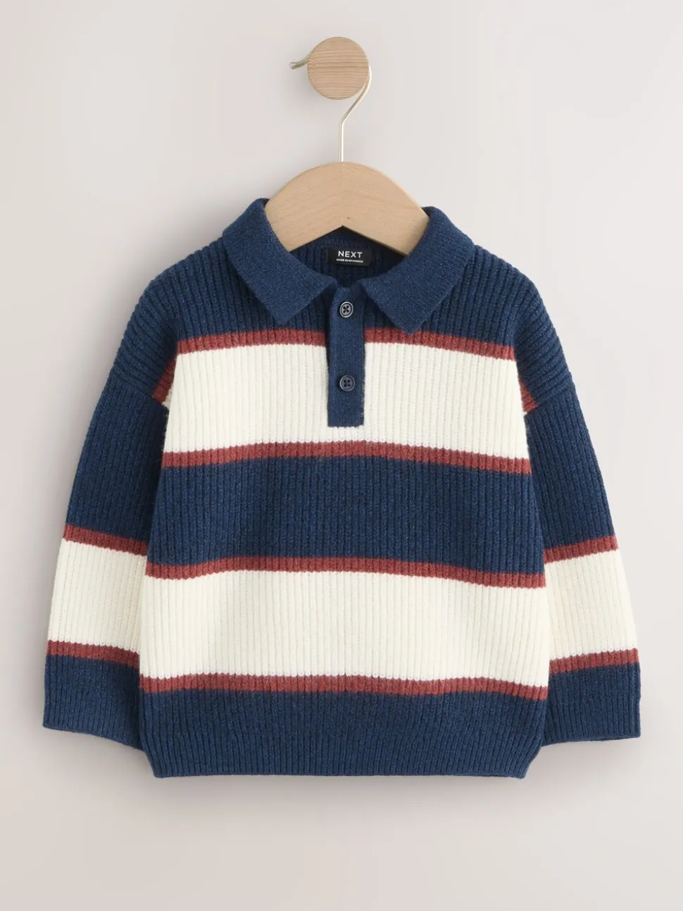 Marineblauw/bordeauxrood - Gebreid gestreept rugbypoloshirt (3mnd-7jr)
