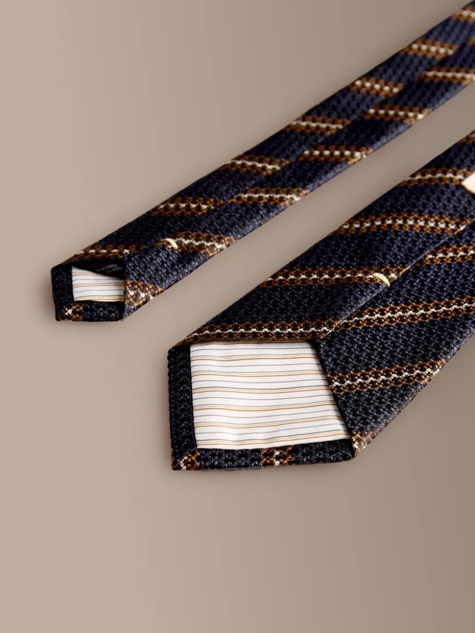 Marineblauw/bruin - Signature zijden das