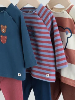 Marineblauw/bruin met beer - Tops en Leggings 6 -delige babyset (0mnd-3jr)
