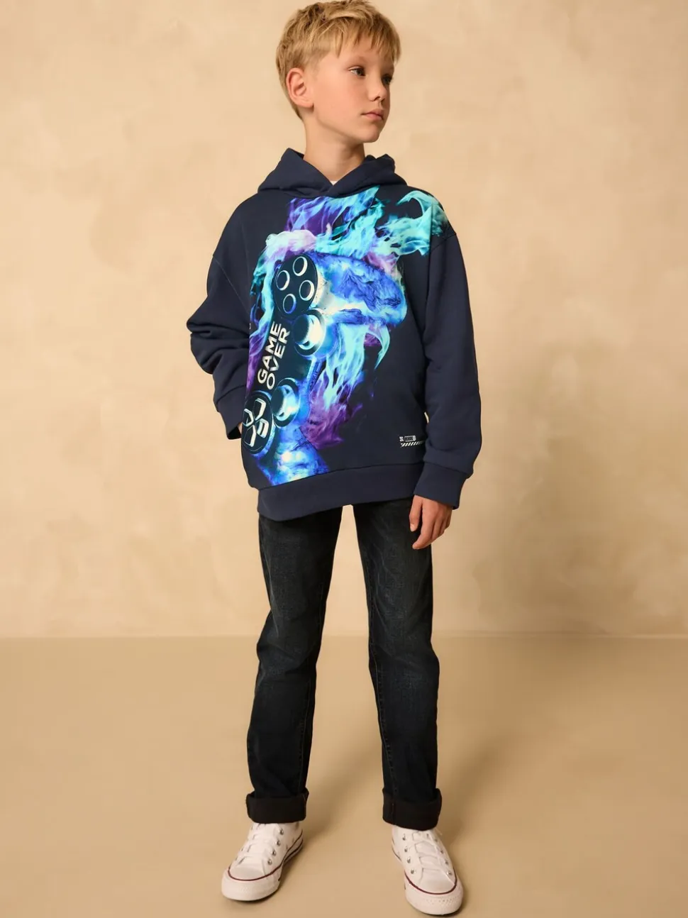 Marineblauwe controller - Grafische print hoodie voor oudere jongens (3-16jaar)