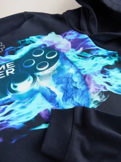 Marineblauwe controller - Grafische print hoodie voor oudere jongens (3-16jaar)