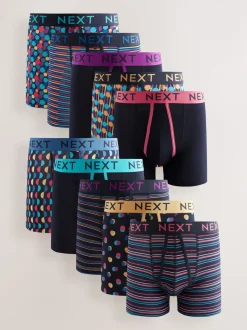 Marineblauwe kleur met opvallende stippen en strepen - Verpakking van 10 - Boxershorts met A-voorkant