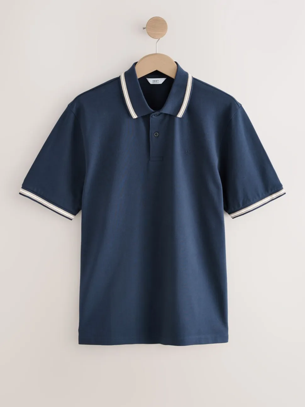 Marineblauwe Ottoman - Regular fit poloshirt met korte mouwen en contrasterende randen