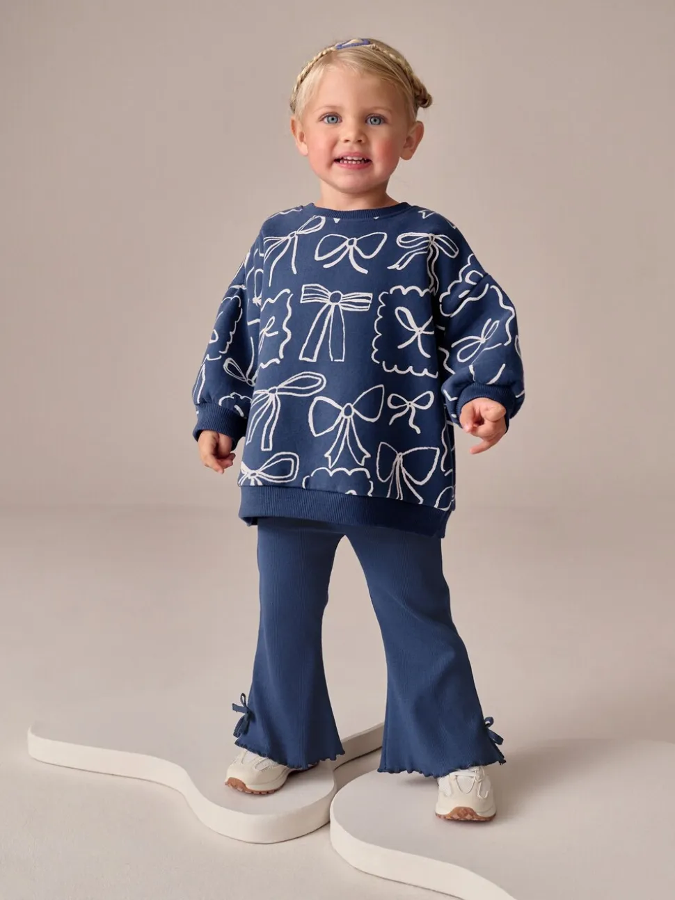 Marineblauwe Strik Print - Set van sweatshirt en uitlopende legging (3mnd -7jr)