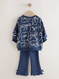 Marineblauwe Strik Print - Set van sweatshirt en uitlopende legging (3mnd -7jr)