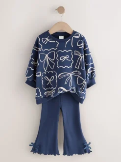 Marineblauwe Strik Print - Set van sweatshirt en uitlopende legging (3mnd -7jr)