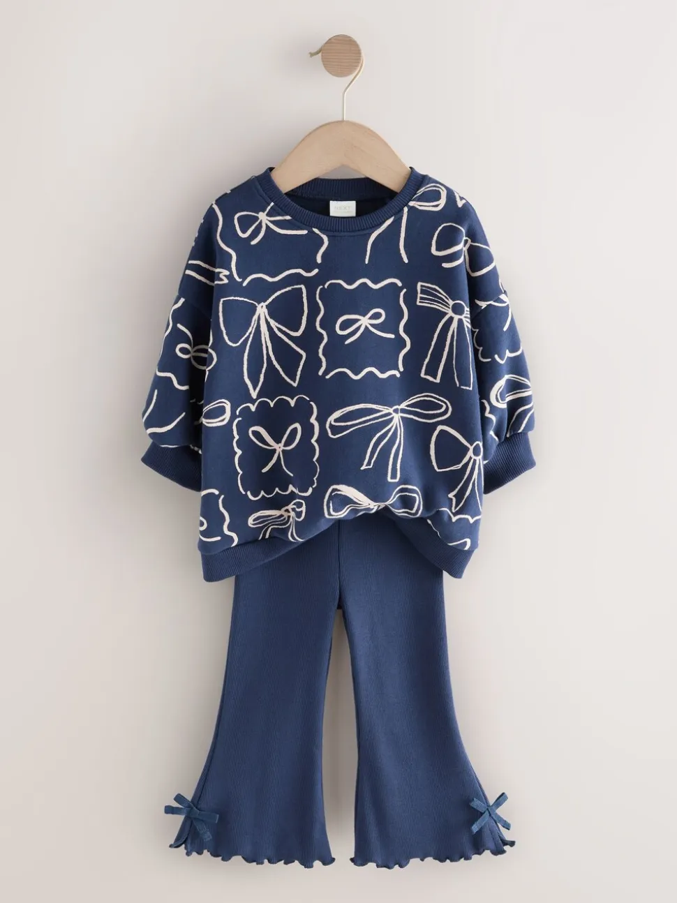 Marineblauwe Strik Print - Set van sweatshirt en uitlopende legging (3mnd -7jr)