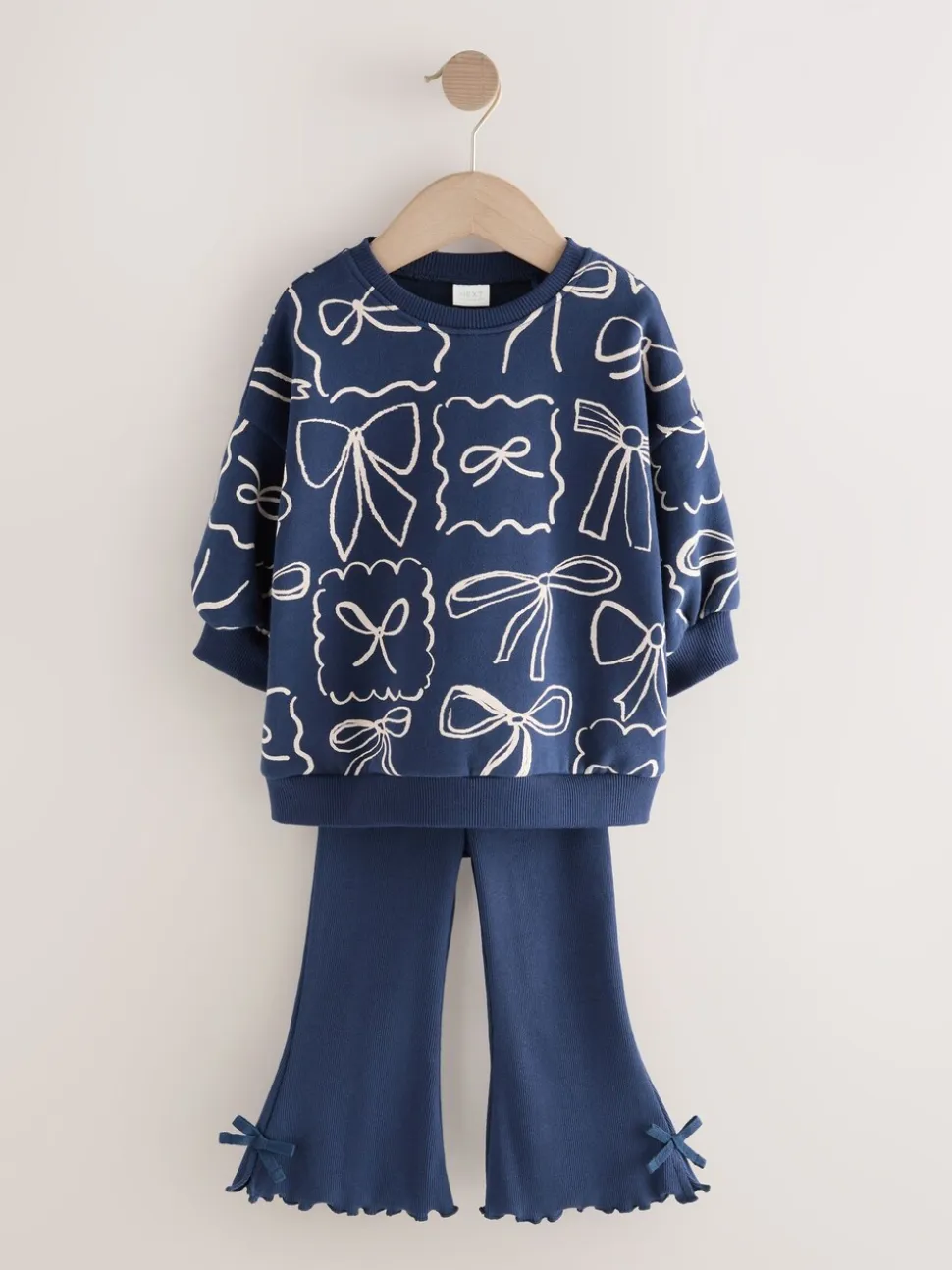 Marineblauwe Strik Print - Set van sweatshirt en uitlopende legging (3mnd -7jr)