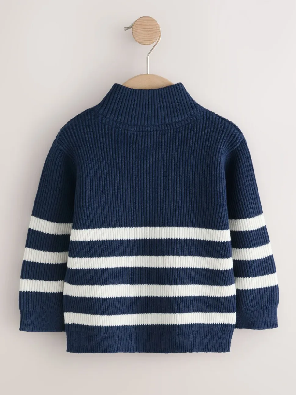 Marineblauw/Ecru Strepen - Gebreide trui met kwartrits (3mnd-7jr)