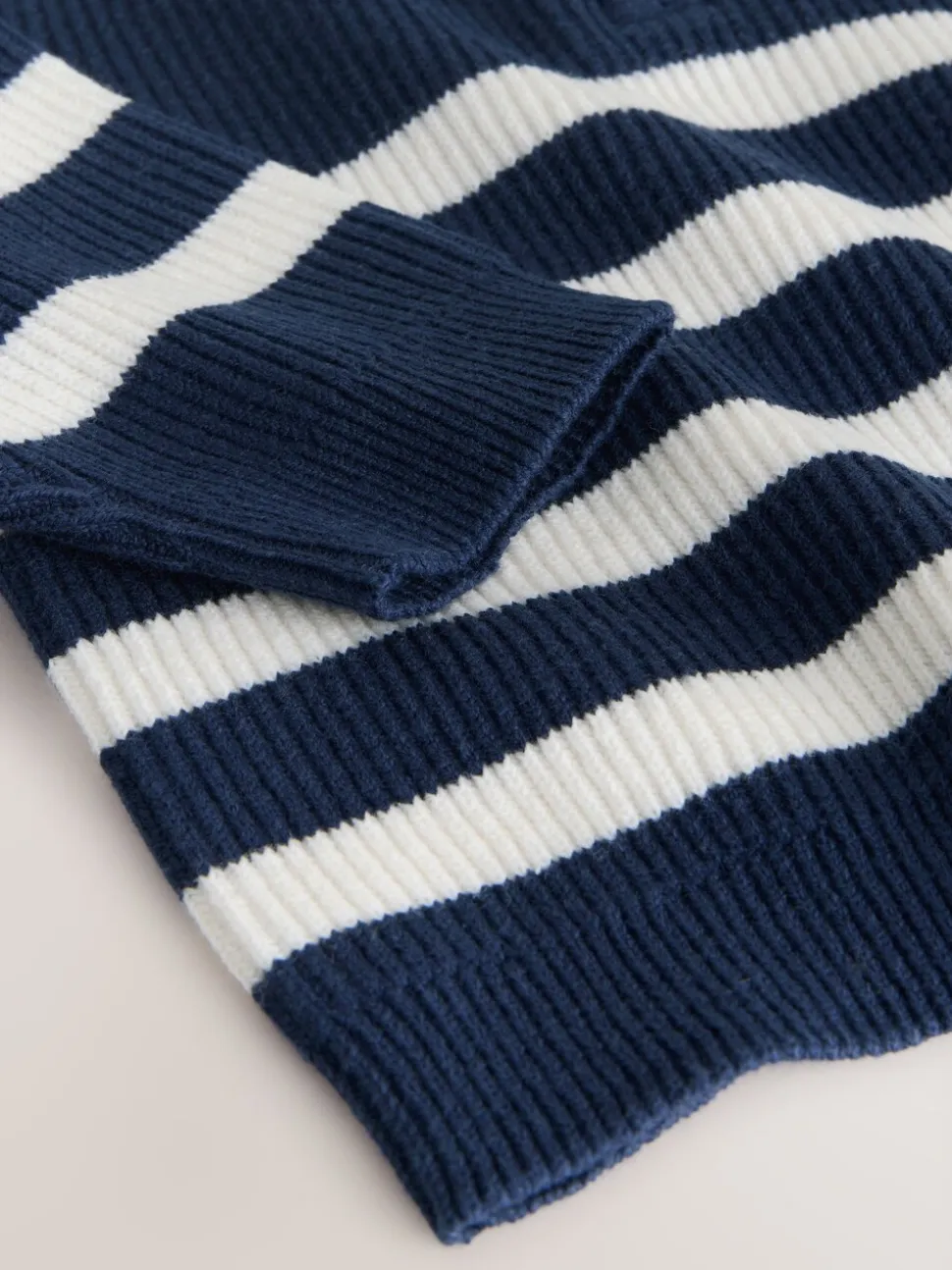 Marineblauw/Ecru Strepen - Gebreide trui met kwartrits (3mnd-7jr)