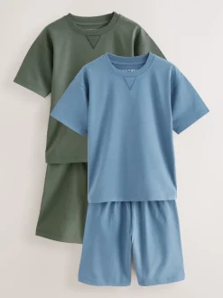 Marineblauw/effen grijs - 100% katoenen korte pyjama set van 2 (3 - 16 jr)
