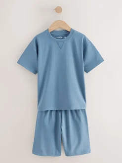 Marineblauw/effen grijs - 100% katoenen korte pyjama set van 2 (3 - 16 jr)
