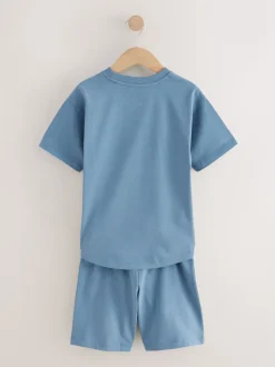 Marineblauw/effen grijs - 100% katoenen korte pyjama set van 2 (3 - 16 jr)