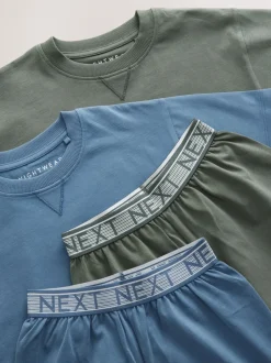 Marineblauw/effen grijs - 100% katoenen korte pyjama set van 2 (3 - 16 jr)