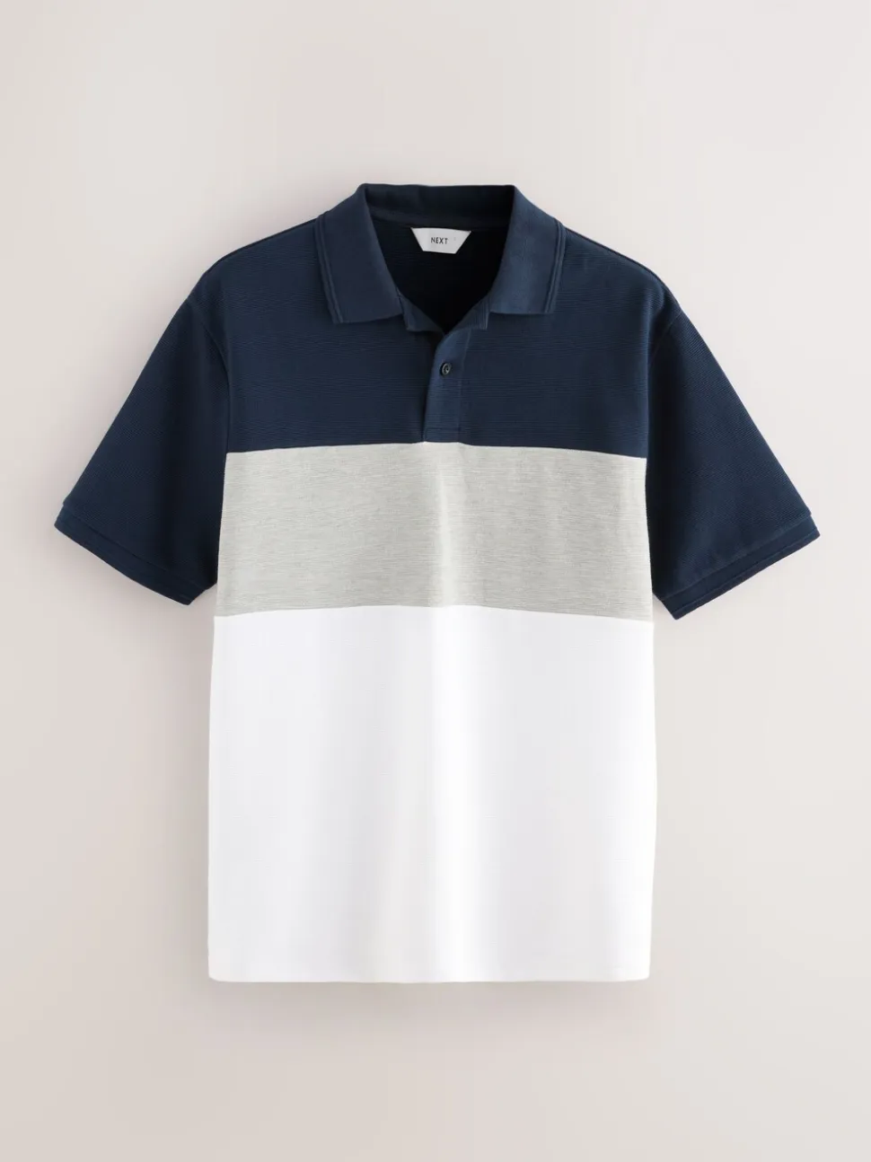 Marineblauw/grijs - 100% katoenen poloshirt met korte mouwen, knopen en kleurvlakken