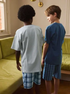 Marineblauw/grijs - 2 Pack Geweven Ruit Oversized Pyjama's (3-16jr)