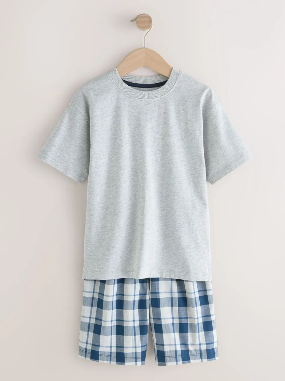 Marineblauw/grijs - 2 Pack Geweven Ruit Oversized Pyjama's (3-16jr)