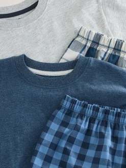 Marineblauw/grijs - 2 Pack Geweven Ruit Oversized Pyjama's (3-16jr)
