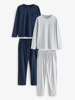 Marineblauw/grijs - Jersey pyjamaset met lange mouwen