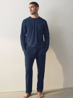 Marineblauw/grijs - Jersey pyjamaset met lange mouwen