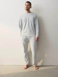 Marineblauw/grijs - Jersey pyjamaset met lange mouwen
