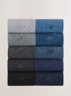 Marineblauw/grijs gemêleerd - 10 Paar fris blijvende sokken met borduursel