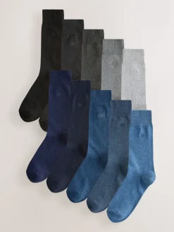 Marineblauw/grijs gemêleerd - 10 Paar fris blijvende sokken met borduursel