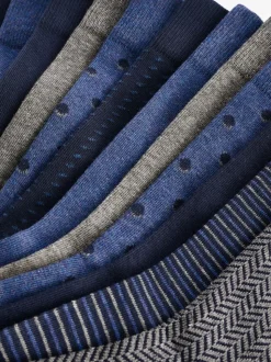 Marineblauw/grijs met motief - Verpakking van 12 - Herensokken met hoog katoengehalte