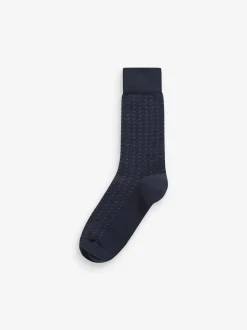 Marineblauw/grijs met motief - Verpakking van 7 - Herensokken met hoog katoengehalte