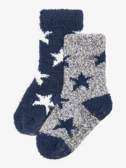 Marineblauw/grijs met sterren - 2 paar knusse sokken