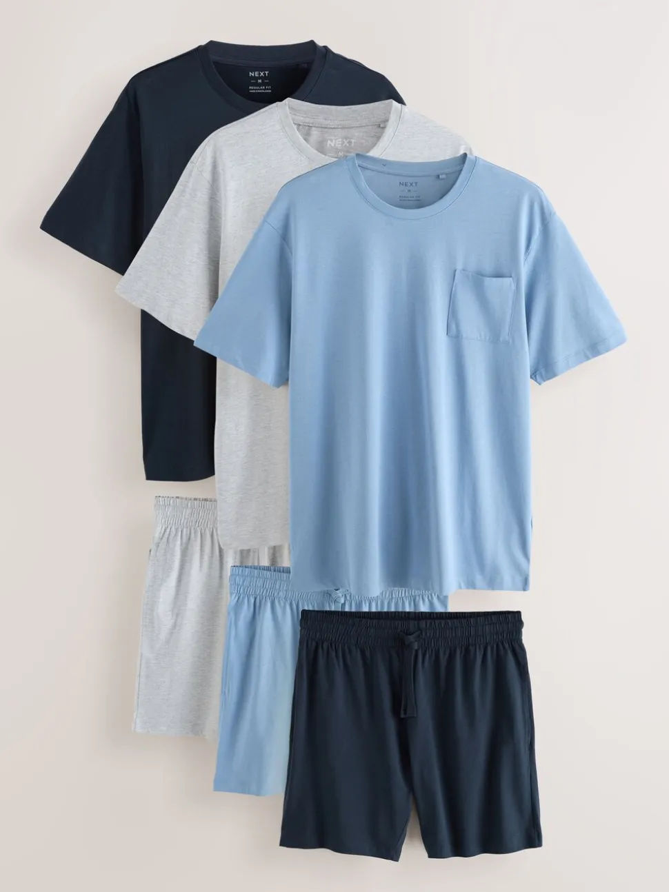 Marineblauw/grijs/blauw - Set van 3 jersey pyjamashorts