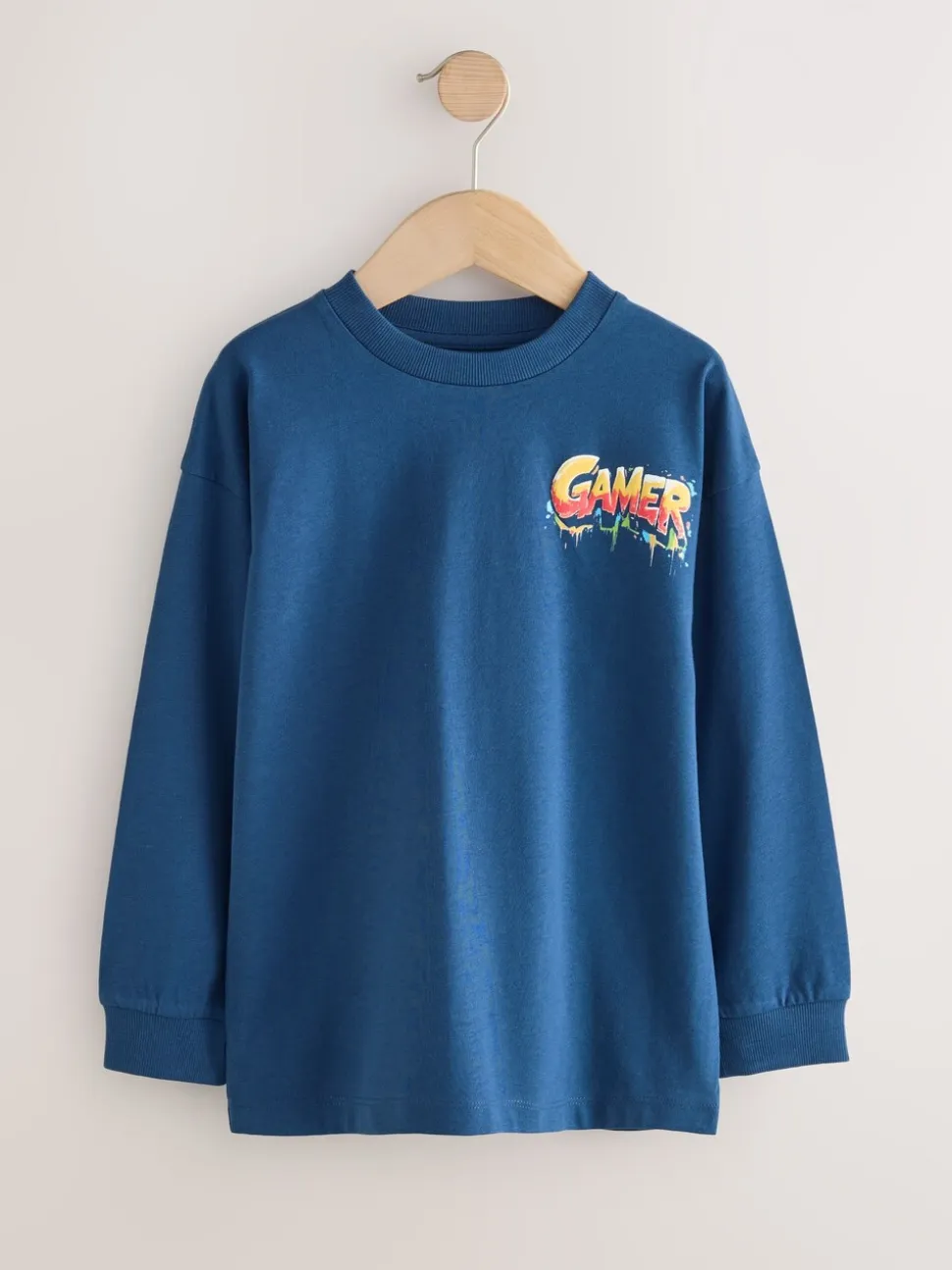 Marineblauw/grijs/rood Gamer - 3 Relaxed Fit T-shirts met grafische print en lange mouwen (3-16jr)