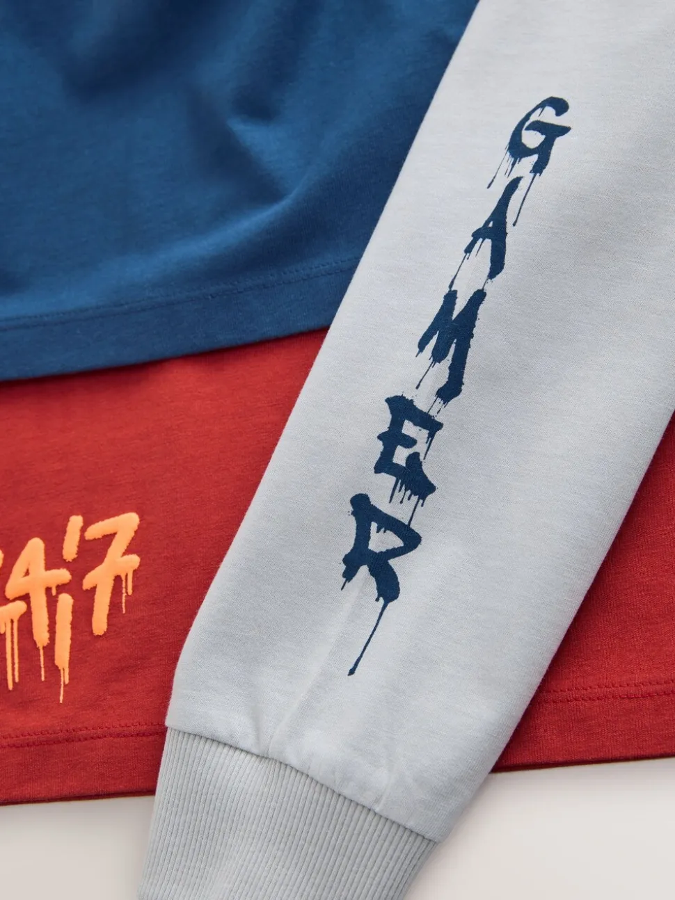 Marineblauw/grijs/rood Gamer - 3 Relaxed Fit T-shirts met grafische print en lange mouwen (3-16jr)