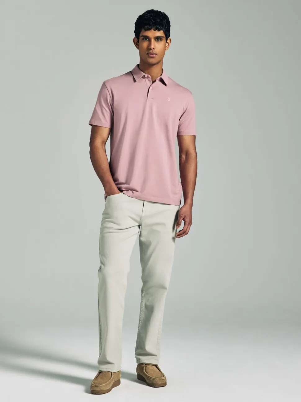 Marineblauw/grijs/roze - Set van 3 jersey poloshirts met korte mouwen