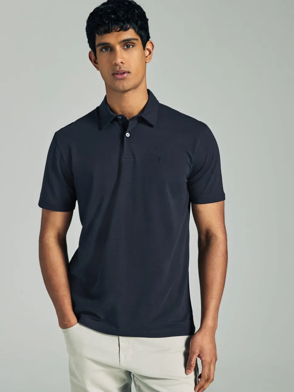 Marineblauw/grijs/roze - Set van 3 jersey poloshirts met korte mouwen