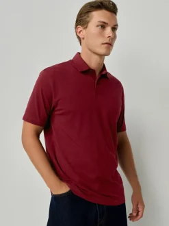Marineblauw/groen/bordeauxrood/geometrisch - Set van 3 jersey poloshirts met korte mouwen