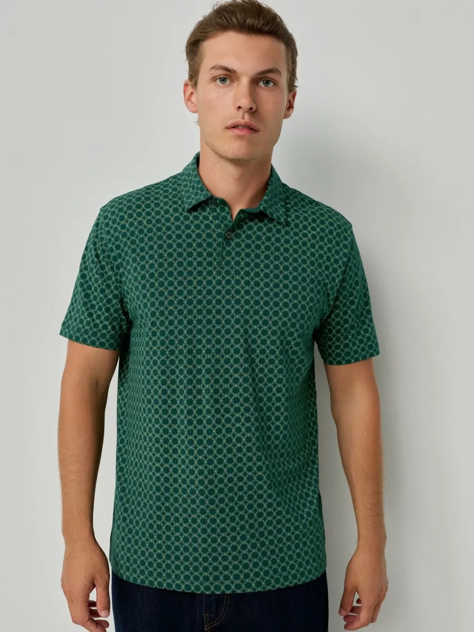 Marineblauw/groen/bordeauxrood/geometrisch - Set van 3 jersey poloshirts met korte mouwen