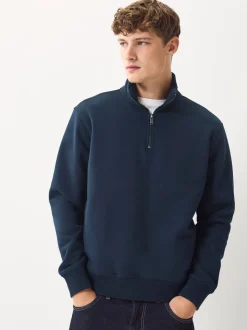 Marineblauw/kakigroen - 2 Pack Zware Jersey Sweatshirts met Hoog Katoengehalte en Kwartrits bij de Hals