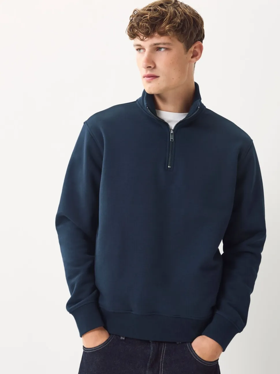 Marineblauw/kakigroen - 2 Pack Zware Jersey Sweatshirts met Hoog Katoengehalte en Kwartrits bij de Hals